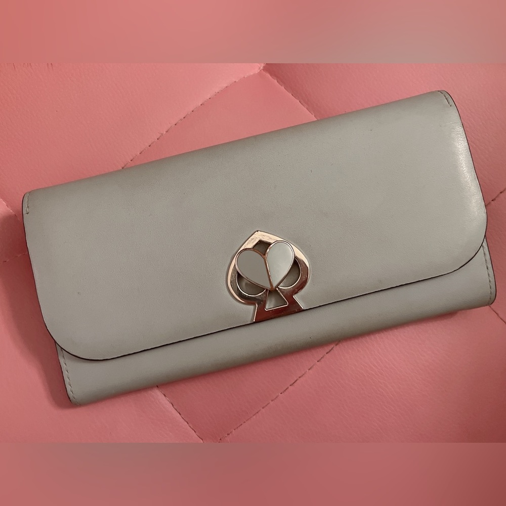 Kate Spade Nicola Twistlock flap continental tiffany blue leather long wallet